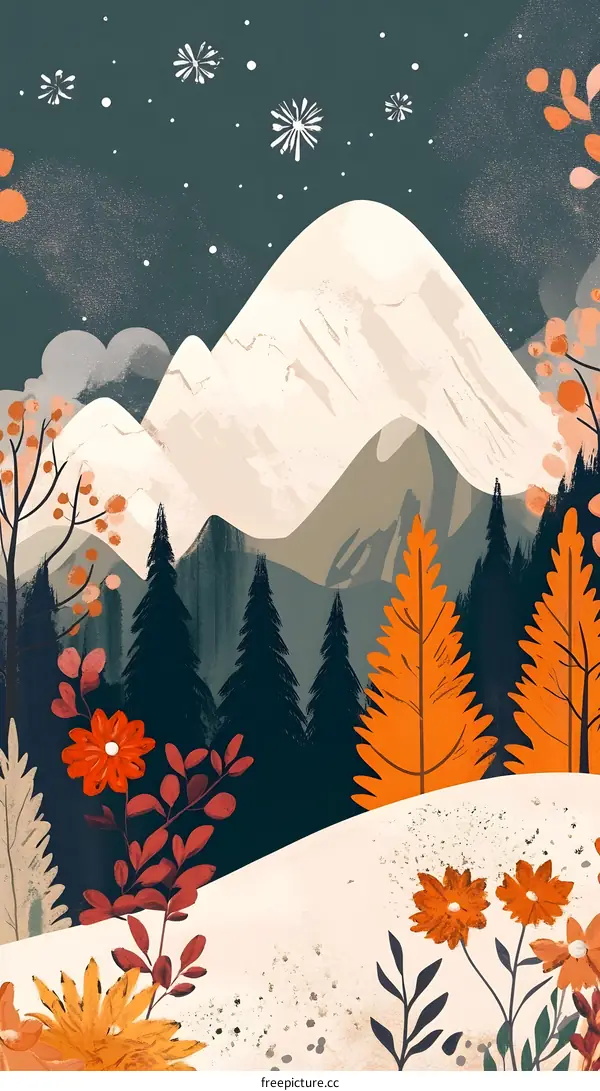 Snowy Mountains Forest Illustration