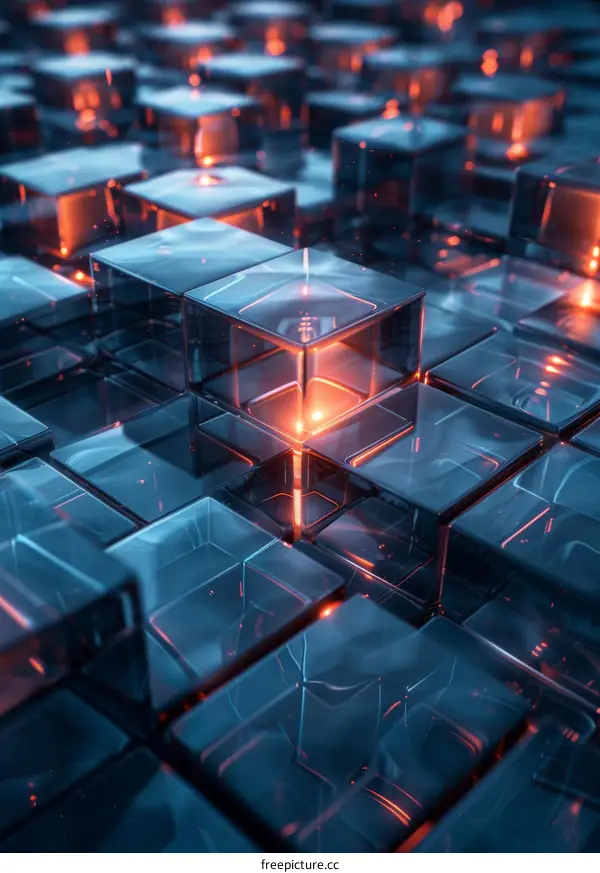 Glowing Blue and Orange Cube Abstract Background