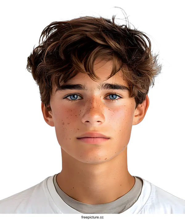 [Transparent Background PNG]Portrait of a teenage boy with freckles and blue eyes