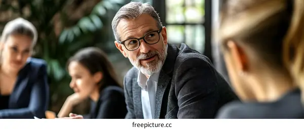 Business Meeting Discussion with Focused Man and Woman Colleagues