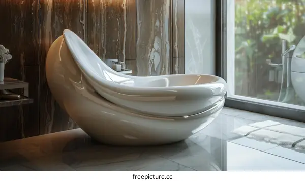 Modern Sculptural Bathtub in Luxury Bathroom Interior