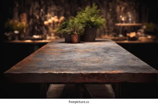 Rustic Table Top with Plants