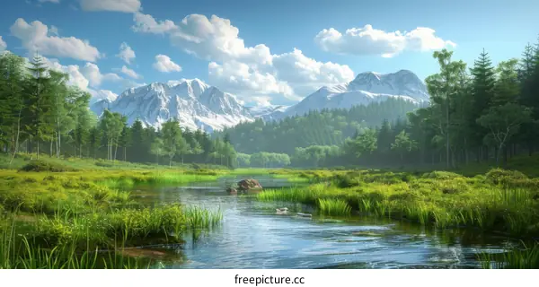 Stunning Mountain Landscape with River and Lush Forest
