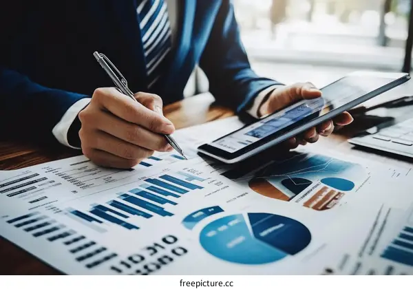 Businessman Analyzing Financial Data Documents