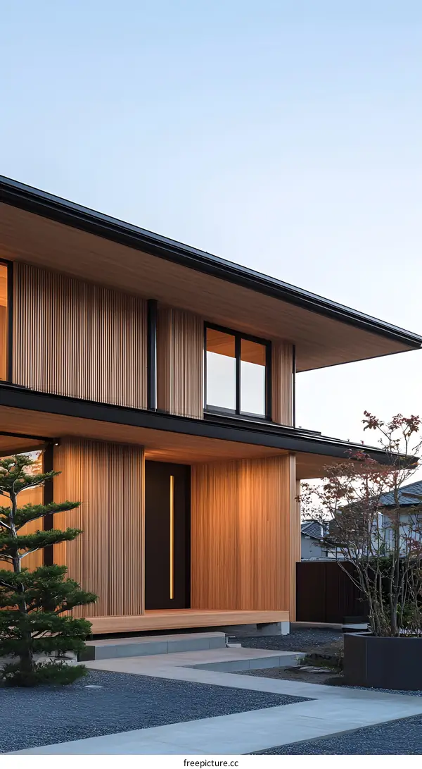 Modern Japanese House With Wooden Facade and Entrance