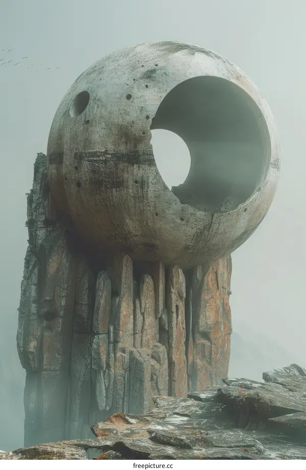 Large sphere on top of rocky mountain