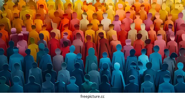 A large group of diverse paper people in various colors