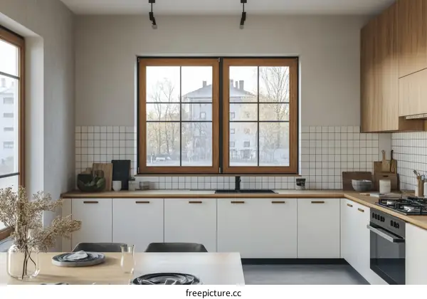 Modern Kitchen Interior with Large Window