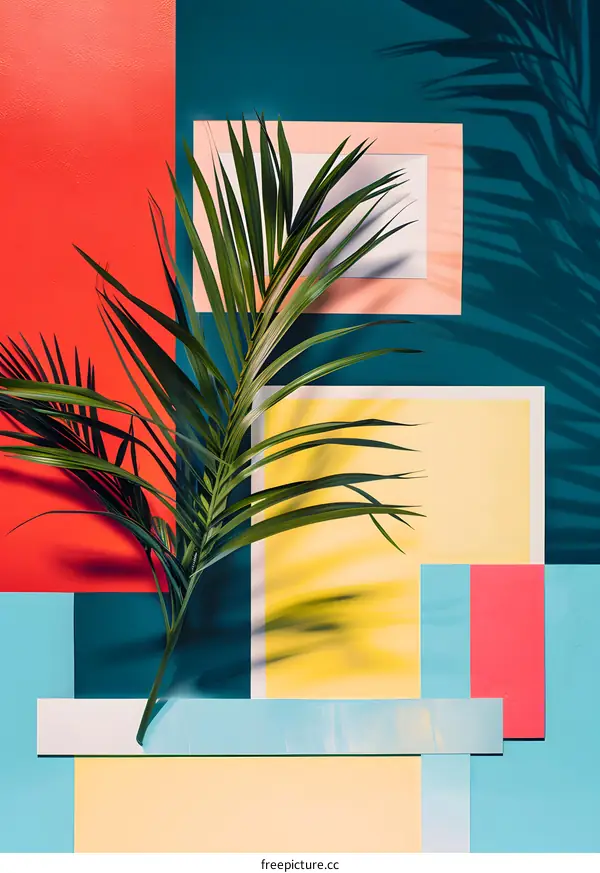 Palm Leaf and Colorful Geometric Shapes