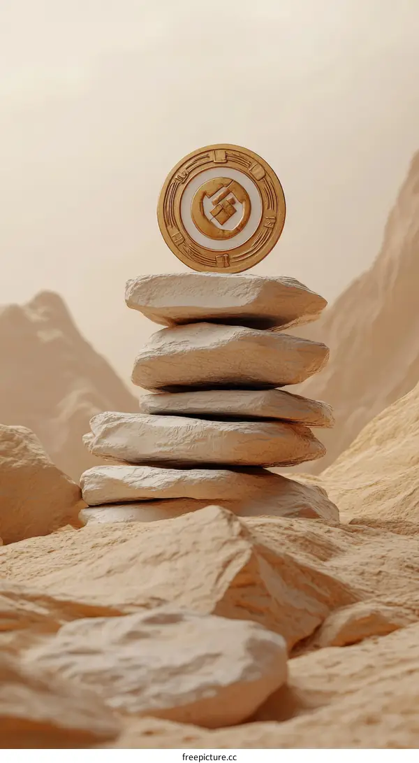 Golden Crypto Coin on Stacked Stones