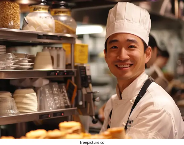 Portrait of a happy chef in a commercial kitchen