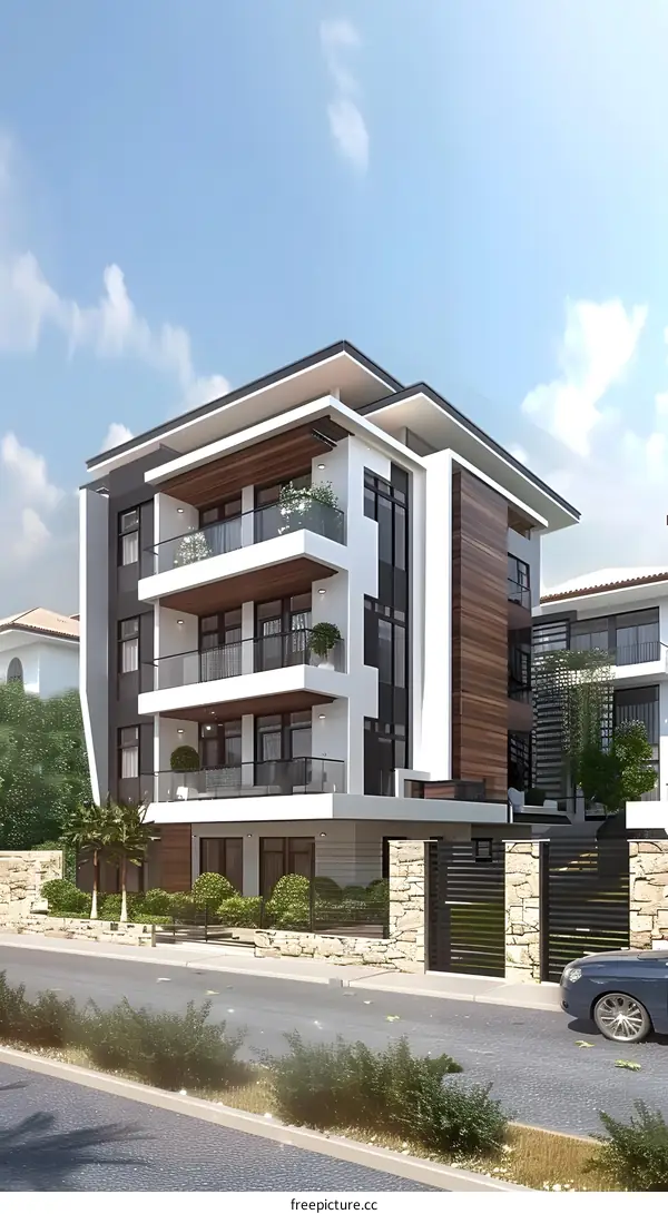 Modern Building Architecture Design with White and Brown Facade