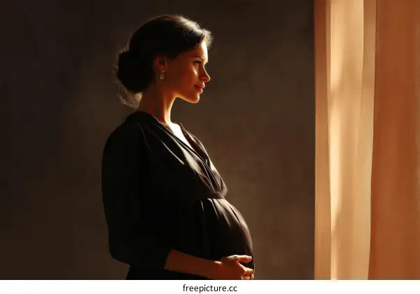 Pregnant woman profile in elegant black dress