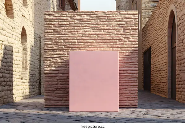 Blank Pink Wall Mockup in a Brick Alleyway