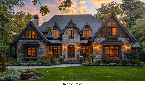 Modern Stone and Wood House with Landscape Design