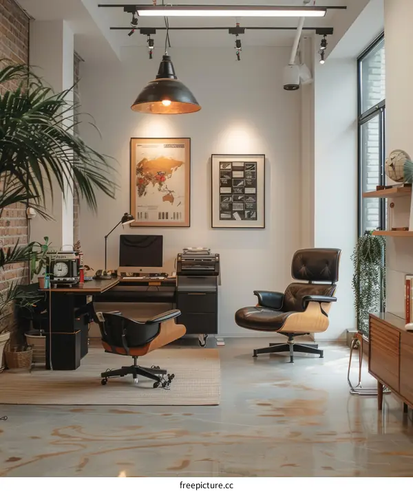 Mid-Century Modern Home Office with iMac