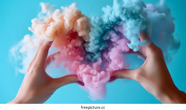 Two hands cupping a colorful smoke heart