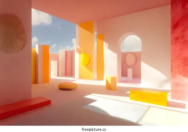 Abstract Minimalist 3D Design with Geometric Shapes and Pastel Colors