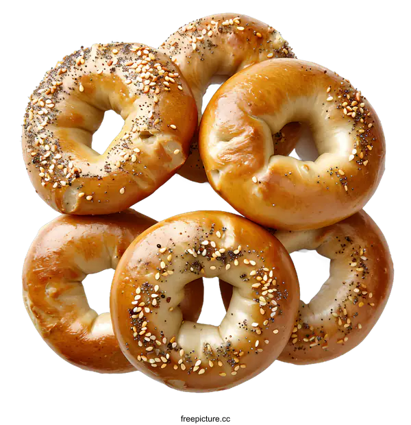 [Transparent Background PNG]Freshly baked bagels with poppy and sesame seeds