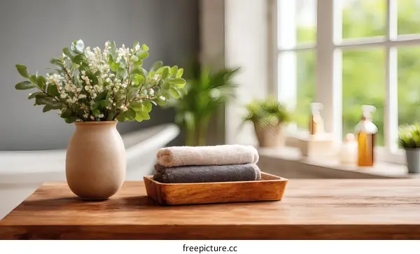Stylish Bathroom Decor with Towels and Vase