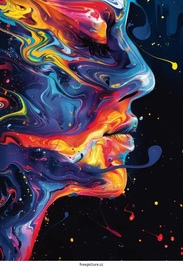 Abstract Face in a Burst of Psychedelic Colors