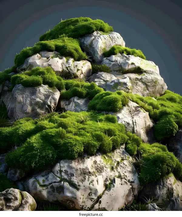 Green Moss Growing on Rocks