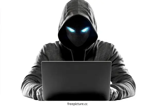 Hacker in Silhouette with Laptop