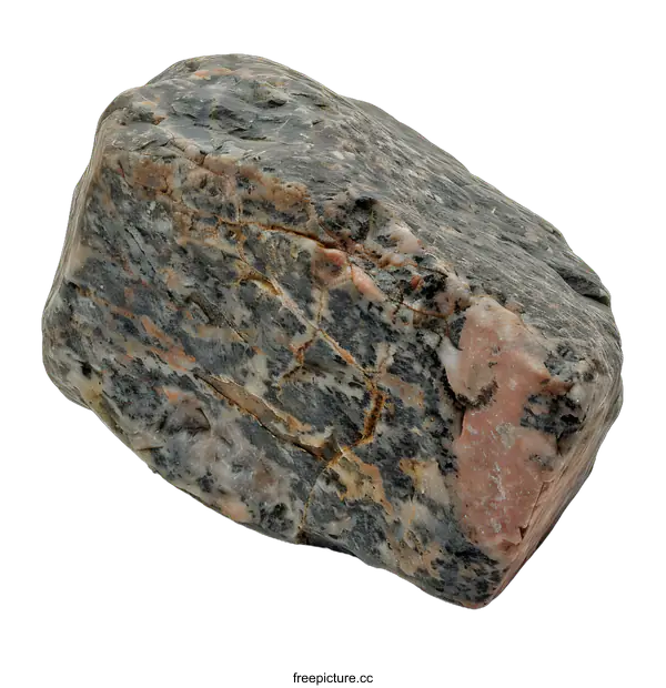 [Transparent Background PNG]Closeup of a Rough Gray Rock with Pink Veins