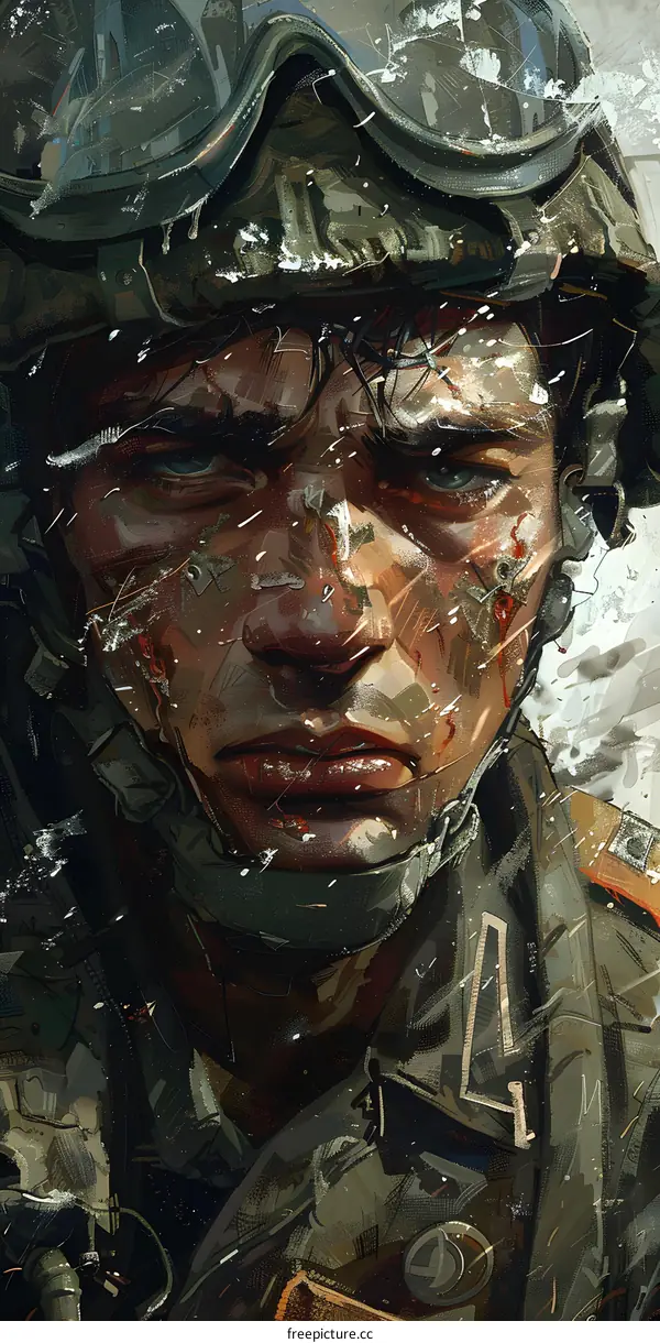 Portrait of a soldier wearing a helmet