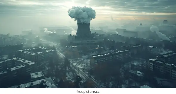 An aerial view of a coal power plant emitting smoke into the atmosphere