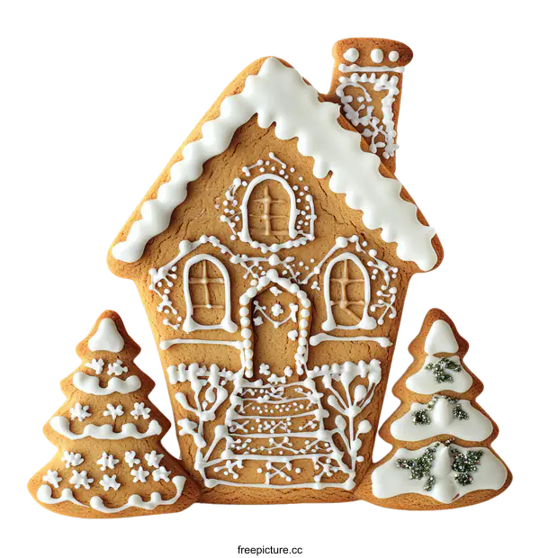 [Transparent Background PNG]Gingerbread House Cookie Decoration with Christmas Trees