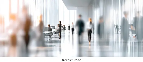 Modern Office Corridor with Many Business People