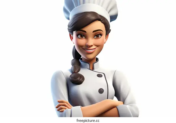 A cartoon image of a female chef