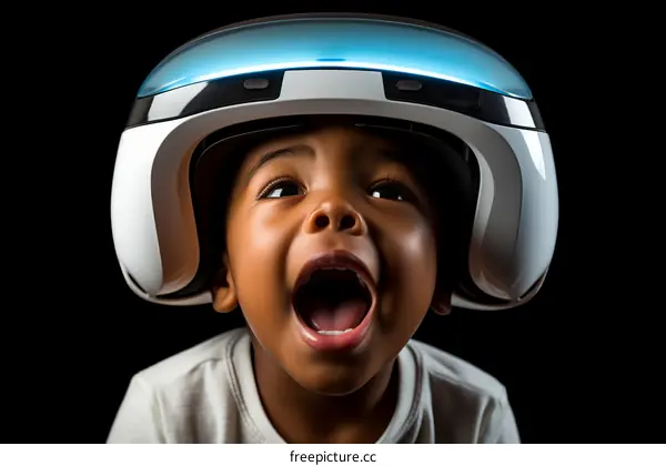 Young African American boy enjoying virtual reality experience