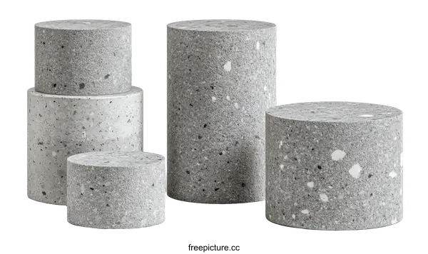 [Transparent Background PNG]Grey Terrazzo Cylindrical Display Stands