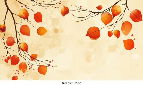 Autumn Leaves on a Branch Illustration
