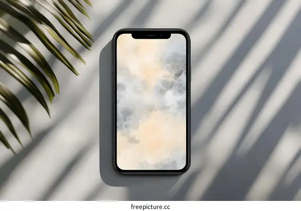 Abstract Phone Mockup with Palm Leaf Shadow on a White Background