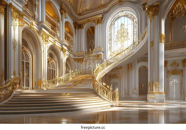 Grand Staircase in a Palace Interior