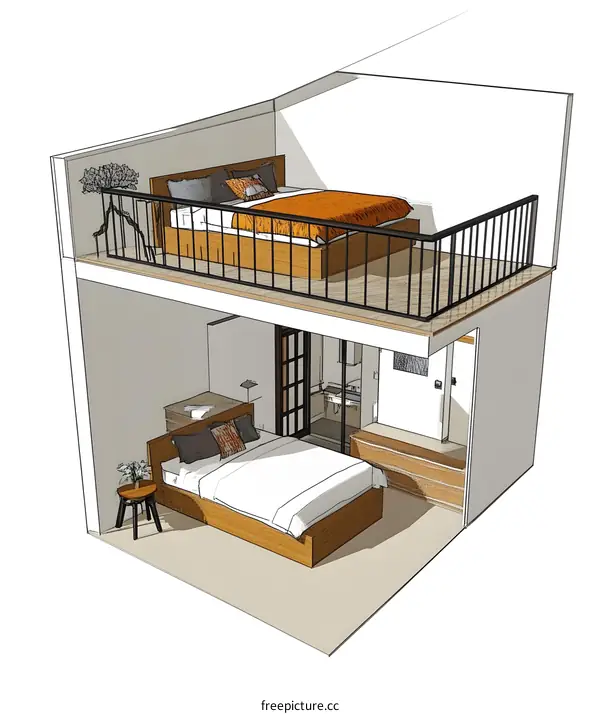 Modern Loft Style Bedroom Design Sketch