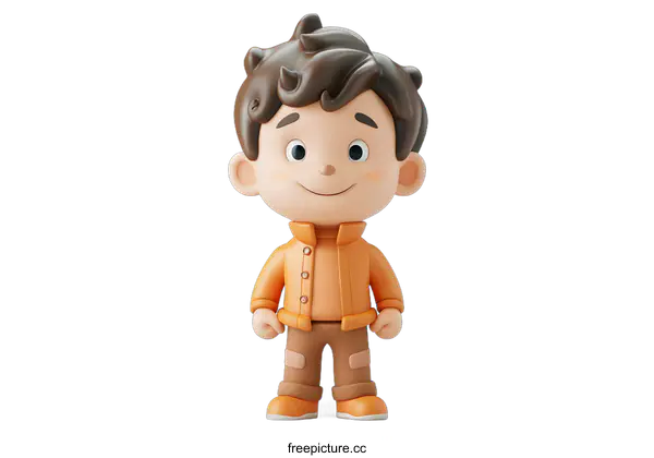 [Transparent Background PNG]Smiling Cartoon Boy in Orange Jacket