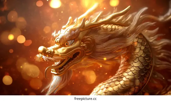 Golden Dragon Statue Illustration