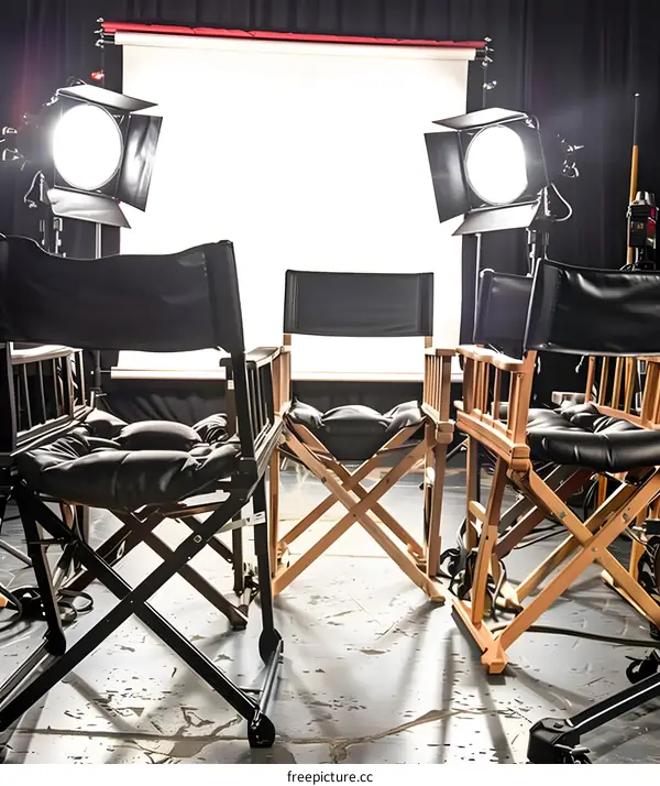 Studio Setup with Black and Wooden Chairs and Lights