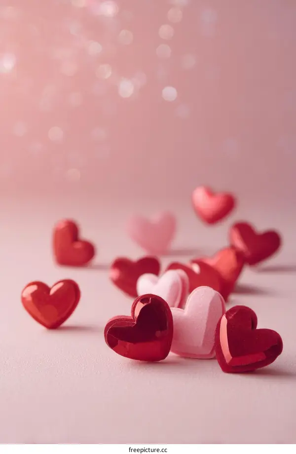 Red and Pink Hearts on a Light Pink Background