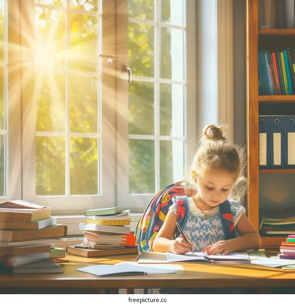 Little girl studying at home