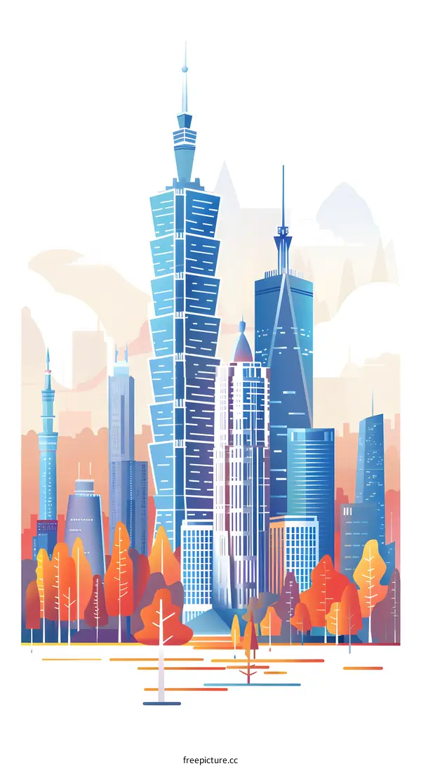 Modern City Skyline Illustration With Tall Buildings