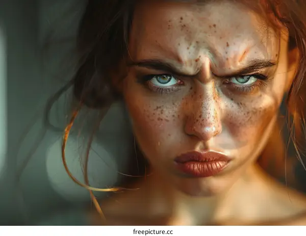 Close-up Portrait of a Woman with Angry Expression