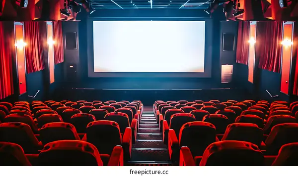 Empty Movie Theater Seats and Big Screen
