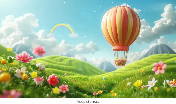 Hot Air Balloon Over A Beautiful Landscape