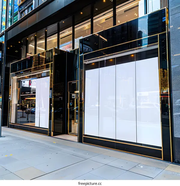 Modern Black and Gold Storefront with Blank Windows