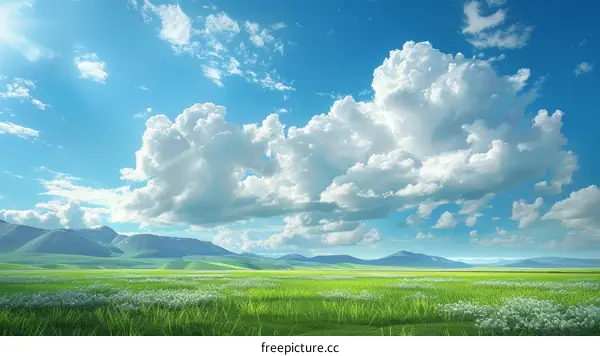 Serene Green Grassland under a Blue Sky